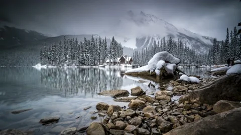 4K Motion Timelapse of Mountain Cabin Stock Footage 147998011