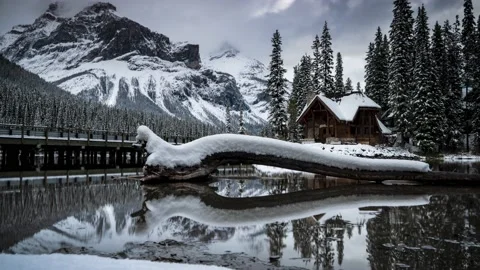 4K Motion Timelapse of Mountain Cabin Stock Footage 147998062