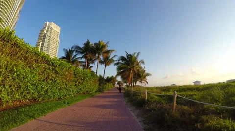 4K motion video of bike path at South Beach, Florida Stock Footage 61899488