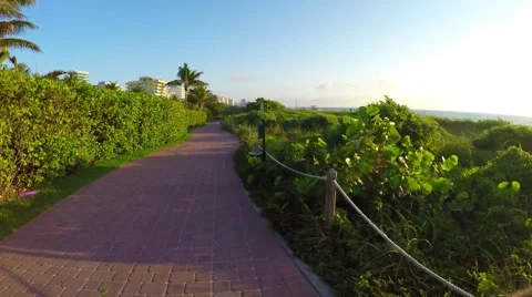 4K motion video of bike path at South Beach, Florida Stock Footage 61899496