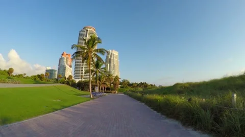 4K motion video of bike path at South Beach, Florida Stock Footage 61899518