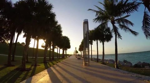 4K motion video of bike path at South Beach, Florida Stock Footage 61899546