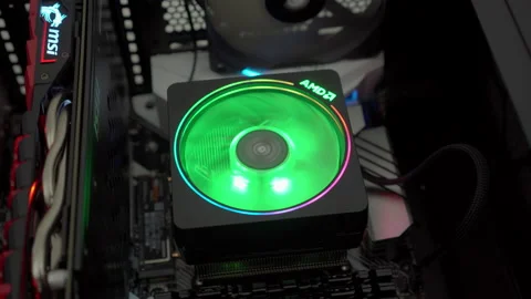 4k motorized jib shot of AMD Ryzen cpu in a desktop PC Stock Footage 133552040
