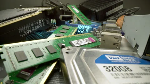 4k motorized moving shot of computer electronic waste Stock Footage 134999115