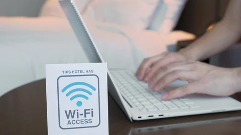 4k motorized parallax shot of using wifi in a hotel room Video stock 119363487