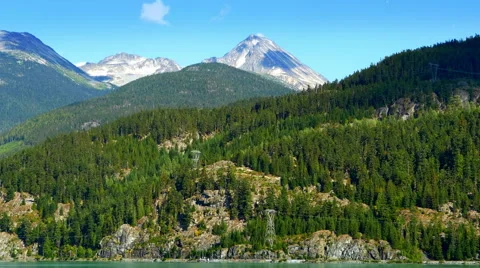 4K Mountain Forests, Pine Trees and Green Mountain Lake, Glacier Runoff Stock Footage 67442260