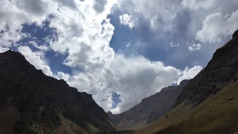 4K Mountain Landscape Front View from Below, Majestic Ranges on Both Sides o Stock Footage 288002869