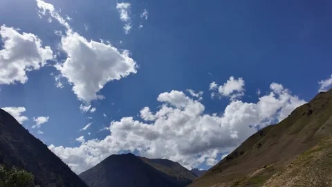 4K Mountain Landscape Front View from Below, Majestic Ranges on Both Sides o Stock Footage 288003899