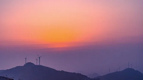 4K Mountain Peak Wind Power Sunrise Energy Time Lapse Stock Footage 346940550