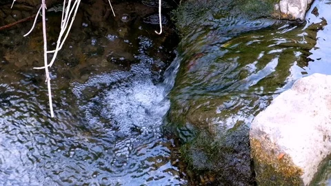 4K Mountain River liquid motion,Brook, Creek With Stones, bubbles,Nature View Video stock 105566659