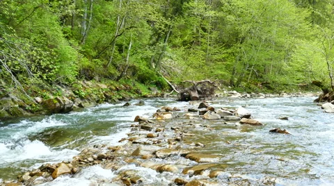 4K. Mountain  river  with small waterfall  .Landscape panorama Stockbeeldmateriaal 64163574