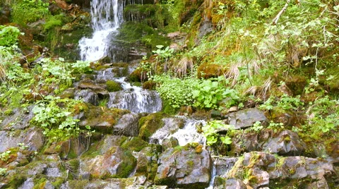 4K. Mountain  river  with small waterfall   and stones with moss Stock-Footage 64749374