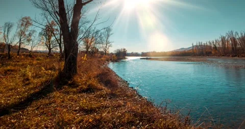 4k mountain river time-lapse at the summer or autumn day time. Wild nature Stock Footage 222502506