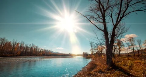 4k mountain river time-lapse at the summer or autumn day time. Wild nature Stock Footage 222521197