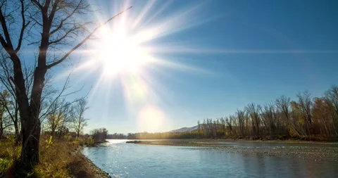 4k mountain river time-lapse at the summer or autumn day time. Wild nature Stock Footage 234166926