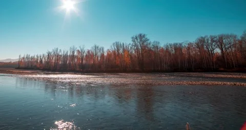 4k mountain river time lapse at the summer or autumn sunset. Wild nature, clear Stock Footage 252110783