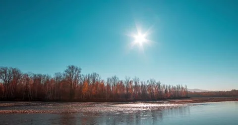 4k mountain river time lapse at the summer or autumn sunrise. Wild nature, clear Stock Footage 252111666