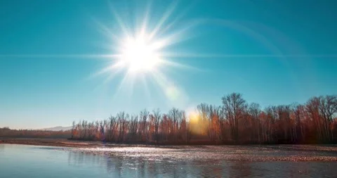 4k mountain river time lapse at the summer or autumn sunset. Wild nature, clear Stock Footage 291811007