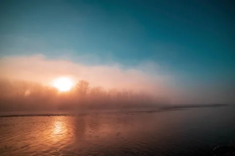 4k mountain river time lapse at the summer or autumn sunrise. Wild nature, clear Stock Footage 307381575