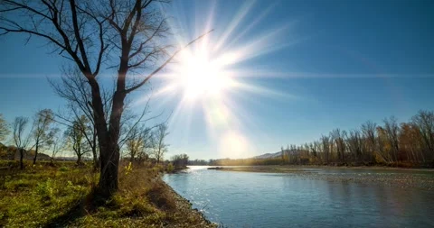 4k mountain river time-lapse at the summer or autumn day time. Wild nature Stock Footage 311068411