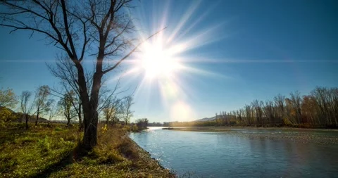 4k mountain river time-lapse at the summer or autumn day time. Wild nature Stock Footage 311068456
