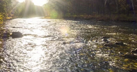 4K mountain river timelapse at the summer or autumn time. Wild nature, clear Stock Footage 287295461