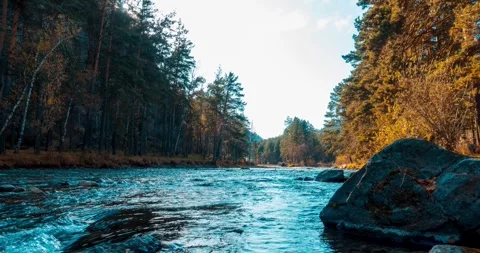 4K mountain river timelapse at the summer or autumn time. Wild nature, clear Stock Footage 287334568