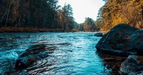 4K mountain river timelapse at the summer or autumn time. Wild nature, clear Stock Footage 292765366
