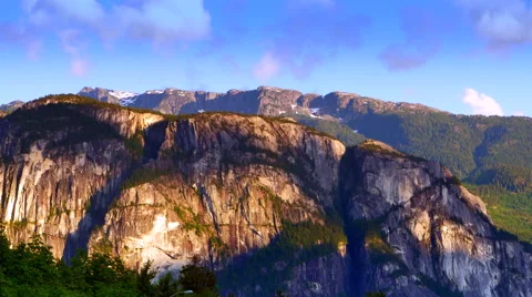4K Mountain Rock Face at Dusk, Landscape Golden Hour, Squamish BC The Chief Stock Footage 66457788