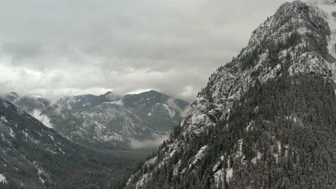 4k Mountain Top and Cloudy Valley Aerial Drone View Stock Footage 154318243