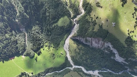 4K Mountain Valley Drone Video with Waterfalls in Engelberg, Switzerland Stock Footage 282662211