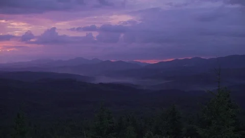 4K Mountain valley in violet tones colors in evening sunset nature beauty Stock Footage 119779096