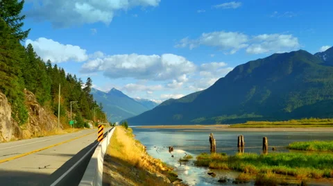 4K Mountains and Marsh Plain Landscape, Nature Valley, Road Stock Footage 66783257
