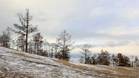 4K. Movement of clouds above the forest on Olkhon Island, Lake Baikal, Irku.. Stock Footage 74005801