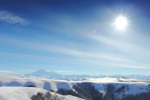 4K. Movement of the clouds on the mountains Elbrus, Northern Caucasus, Russia.  Stock Footage 47860395