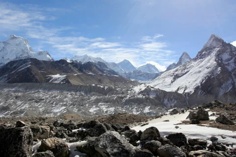 4K. Movement of the clouds on the mountains Everest, Gyazumba Glacier, Himalayas Stock Footage 37655421