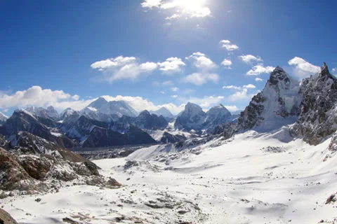 4K. Movement of the clouds on the mountains Everest, Renjo Pass. Himalayas Stock Footage 37655883