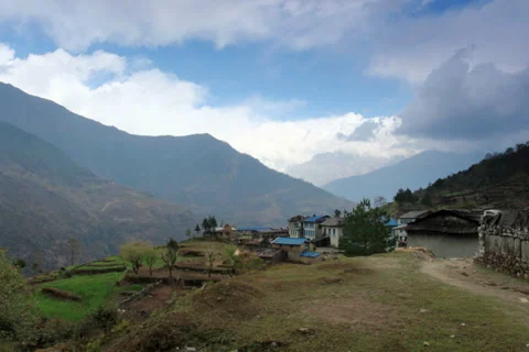 4K. Movement of the clouds on the mountains Himalayas, Nunthala village, Nepal.  Stock Footage 37240630