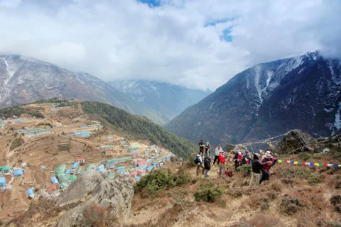 4K. Movement of the clouds on the mountains Himalayas, Namche Bazaar village,  Video stock 37344954
