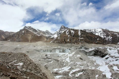 4K. Movement of the clouds on the mountains Ngozumpa Glacier, Himalayas, Nepal.  Stock Footage 37344064