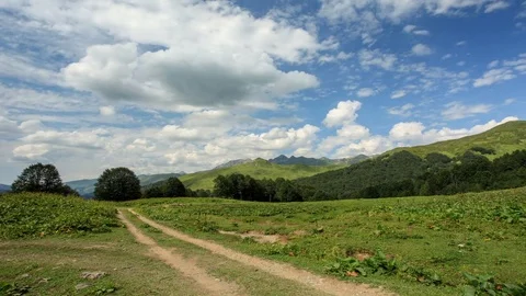 4K. Movement of clouds over the mountain pass Anchho, Abkhazia, Western Cau.. Stock Footage 73788243