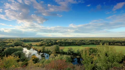 4K. Movement of clouds over the river Seversky Donets. Donetsk region,  Stock Footage 40447704