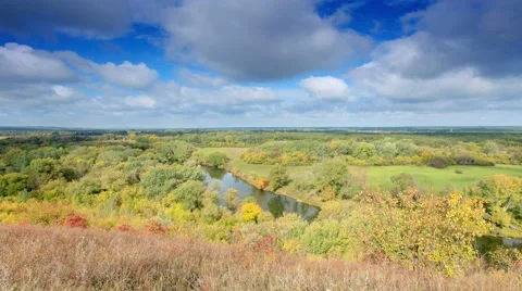 4K. Movement of clouds over the river Seversky Donets. Donetsk region, Ukraine  Stock Footage 40448158