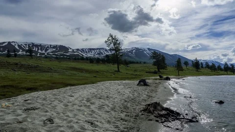 4K. Movement of the clouds over the salted lake Khoton Nuur, Mongolia. Ultr.. Stock Footage 73816918