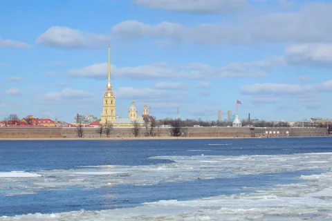 4K. Movement of clouds on the Peter and Paul Fortress in St. Pitersburg, Russia, Stock Footage 48902303