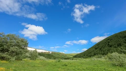 4K. Movement of clouds on the river Pravay Sarala. Republic of Khakassia, Rus Stock Footage 76989391