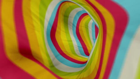 4K Movement through a 3D tunnel of striped colored fabric Stock Footage 304369720