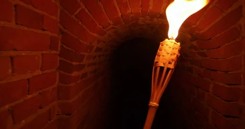 4K - Moving around the dungeon with a torch at first-person view Stock Footage 287507253