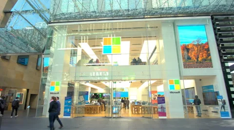 4k moving shot of Microsoft Store Stock Footage 65263693