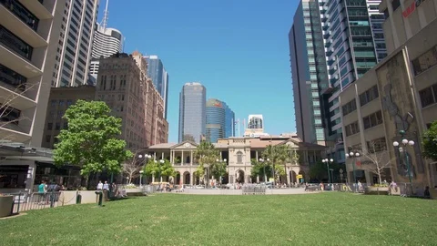 4k moving shot of public square and cityscape in Brisbane. Australia Stock Footage 69792235